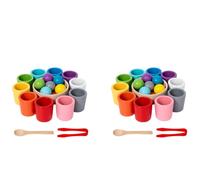 2set Rainbow Balls in Cups Toddler Montessori Toys, Montessori Wooden Rainbow Colour Sorting Toy Learning Color Sorting and Counting Wooden Cups and Balls Color Match Toy for 3 Year Old Up