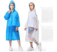 2Stks Transparent Kinder Regenmantel, Wiederverwendbarer EVA Kinder Regenponcho, Wasserdichter Regenumhang, Jungen Mädchen Regenbekleidung mit Kapuze 2 Beuteln mit Kordelzug für 5-12 Jahre