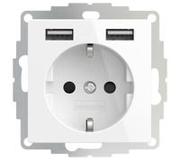 2USB InCharge PRO - Presa USB, con caricatore USB integrato (max. 5 V/2,4 A/12 W) e tecnologia di ricarica rapida ChargeMAX 2 porte USB, colore: Bianco puro lucido