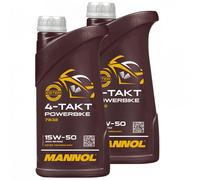2x 1 Litro 15W-50 Mannol 4- Tempi Olio Motore Powerbike Api Sm