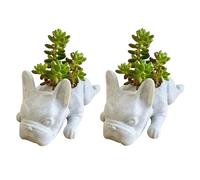 2X(2 PZ Bulldog Francese Forma Resina Succulente Fioriera Cuccioli Piante 8773