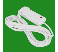 2x 6m Bianco 2 Way Cavo di Prolunga Cavo 13A 3 Pin UK Presa con Neon Luce