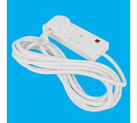 2x 6m Bianco 2 Way Cavo di Prolunga Cavo 13A 3 Pin UK Presa con Neon Luce