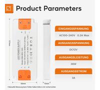 2X Alimentatore per LED 12V, Trasformatore da 230V A 12V per LED, Trasformatore Driver LED 36W 3A, Trasformatore A Bassa Tensione per LED