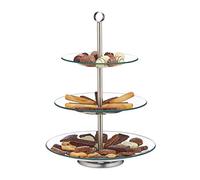 Relaxdays 2X Alzata a 3 Piani, Cucina, per Frutta, Biscotti & Cupcake, da Tavola, Vetro, Acciaio Inox, Argento/Trasparente