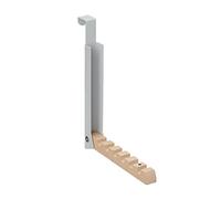 Relaxdays 2x Appendiabiti Pieghevole da Porta, 6 Ganci per Grucce, Appendino per Porte Spesse 2 cm, Ferro e Legno, Grigio