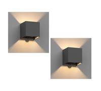ledscom.de 2 x CUBEL lampada da parete per esterni, IP65, up/downlight, rilevatore di movimento, antracite opaco, quadrato, 1x G9 max. 10W