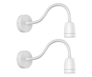 2x applique POZ interruttore a collo d'oca acciaio porcellanato bianco lucido