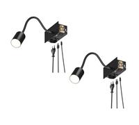 2x applique WAIKA interruttore a collo d'oca nero 1 presa USB-C USB-A 1x