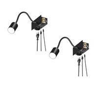 2x applique WAIKA interruttore a collo d'oca nero 1 presa USB-C USB-A 1x