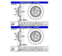 2X ATE 24.0111-0147.1 Disco Freno Posteriore per Volvo S60 II 134 S80 124 V60 I