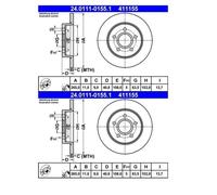 2X ATE 24.0111-0155.1 Disco Freno Per Ford Focus II Focus C-Max