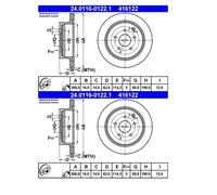 2X ATE 24.0116-0122.1 Disco Freno Per Nissan Murano I Z50 Infiniti FX