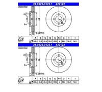 2X ATE 24.0122-0122.1 Disco Freno 260 Mm Per BMW E30