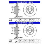 Disco freno ATE 24.0122-0172.1 anteriore, ventilato, 1 pezzo