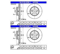 2X ATE 24.0122-0256.1 Dischi Freno Per Toyota Auris E15 Corolla E15 E18 ZRE1