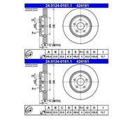 2X ATE 24.0124-0161.1 Disco Freno Per Ford Mondeo III B5Y Jaguar X-Type X4E2