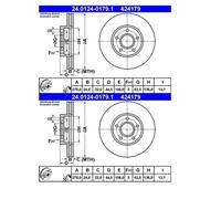 2X ATE 24.0124-0179.1 Disco Freno Per Ford Tourneo Connect Transit Connect