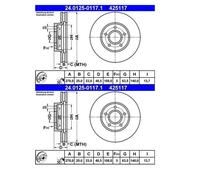 2X ATE 24.0125-0117.1 Disco Freno Per Ford Focus II Volvo V50 545