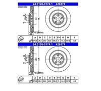 2X ATE 24.0126-0174.1 Disco Freno Per Jaguar XF XF Sportbrake XJ XK F-Type