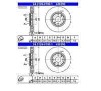 2X ATE 24.0126-0190.1 Disco Freno Per Peugeot 208 Citroën DS5 DS DS3 Crossback