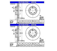 2X ATE 24.0128-0156.1 Disco Freno 280 Mm Per Ford Transit Tourneo Transit FA