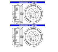 2X ATE 24.0220-0037.1 Tamburo Freno Posteriore Per Audi A2 VW Fox Skoda Seat