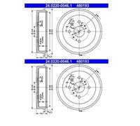 2x ATE 24.0220-0046.1 Tamburo Freno Posteriore per Toyota Aygo Citroën C1