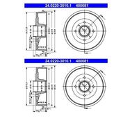 2x ATE 24.0220-3010.1 Tamburo Freno Post per Renault Kangoo Nissan Kubistar
