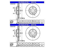 2X ATE 24.0325-0119.1 Disco Freno Per Opel Vectra B CC J96 Saab 9-3 YS3D