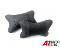 2X Auto Sedile Testa Collo Riposo Supporto Cuscino Premium Cuoio PU Nero Pad