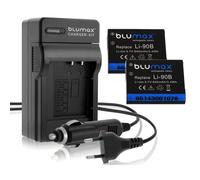 2x Batteria Blumax + Caricabatteria casa/auto per Olympus Stylus Sh-2,SP-100EE