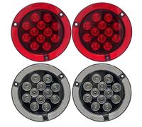 [2x Bianco + 2x Rosso] 4 " 12 LED Rotondo Flangia Montante Reflex Camion Luce