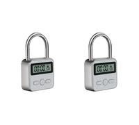 2X Blocco Timer Nel Metallo Display LCD Tempo Elettronico Multifunzione Tempo Massimo 99 Ore Lucchetto con Timer Ricaricabile USB, Argento