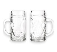 2x Boccali da birra in Vetro 1 litro, modello Bayer con tacchetta, bicchieri base grossa 20,3 x 10 cm,resistente al lavaggio in lavastoviglie, perfetto per la gastronomia, Stile Bavarese Oktoberfest