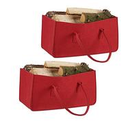 2x Borsa Portalegna per Camino in Feltro Cesto Portatile Portariviste Pieghevole HxLxP: 25x25x50 cm, Rosso