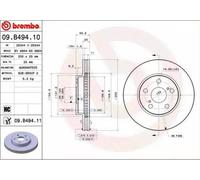 2x BREMBO 09.B494.11 Disco freno Anteriore per TOYOTA PRIUS (ZVW3) 255mm