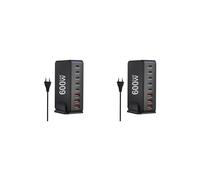 2X Caricabatterie Rapido da Tavolo GaN Quick PD da 600 W con 8 Porte USB di Tipo C per Cellulare, Laptop, PC, Dock di Ricarica, Spina UE