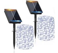 2x Catena Luci Solari Esterno 16m 160 LED Bianco Freddo Impermeabili IP65