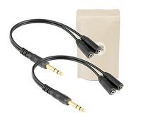 2x Cavo adattatore da spine jack grosso 6,35mm stereo maschio a 2 prese minijack 3,5mm mono femmina - 30cm - placcato oro - Adaptout marca francese