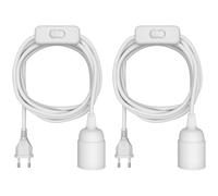 2x Cavo tessile LEHA con spina e interruttore bianco 3 m Presa lampada E27 max.