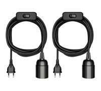 ledscom.de 2 pezzi cavo tessile LEHA, spina, interruttore, nero, 3 m, presa lampada, 1x E27 max. 60W