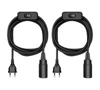 ledscom.de 2 pezzi cavo tessile LEHA, spina, interruttore, nero, 3 m, presa lampada, 1x E14 max. 60W