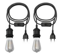 2x cavo tessile RETRA interruttore a spina nero 3 m attacco lampada 1x E27 max.