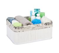 2x Cesta bambù da scaffale scatola portaoggetti bianca bagno multifunzione