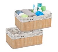 2x Cesta bambù da scaffale scatola portaoggetti bianca bagno multifunzione