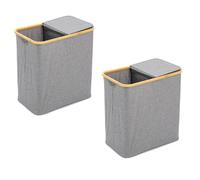 2x Cesta Del Bucato 90L 2-Fächer Portabiancheria con Coperchio 53,5x33x56 CM