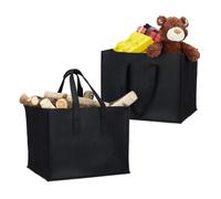2x cesto contenitore portalegna camino borsa legna feltro portariviste nero