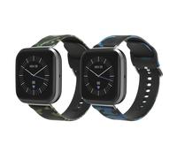 kwmobile 2X Cinturino Silicone TPU Compatibile con Fitbit Versa 4 / Sense 2 / Versa 3 / Sense - Fascia Gommata Smart Watch - Camouflage Nero/Verde Chiaro/Verde Scuro