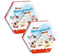 2X Confezione Per Kinder Happy Moments Mini Mix, Assortimento di Cioccolatini al Latte, 25 Pezzi, Confezione Regalo Esagonale, 2x161g